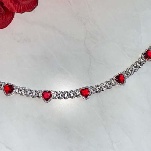 Red Heart Diamond Cuban Link Chain - Picture 3 of 4